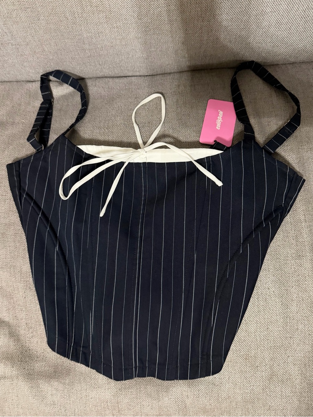 Edikted Pinstripe Peekaboo Drawstring Corset